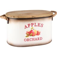 Dekoratief | Bak ovaal m/deksel, &#039;Apples Orchard&#039;, wit, metaal/hout, 37x27x21cm | A235007
