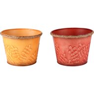 Dekoratief | Bloempot rond, rood/oranje, metaal, 17x17x13cm, set van 2 stuks | A235010