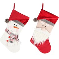 Dekoratief | Kerstkous sneeuwman/santa, rood/wit, stof, 33x2x61cm, set van 2 stuks | A235042