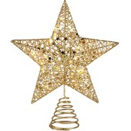 Dekoratief | Kerstboompiek ster, goud/glitter, rotan, LED, 25x6x25cm | A235174