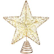 Dekoratief | Kerstboompiek ster, goud/glitters, rotan, LED, 25x25x6cm | A235183