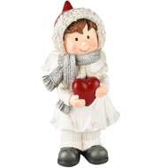 Dekoratief | Winterjongen m/hartje, wit/rood, resina, 13x12x24cm | A235230