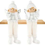 Dekoratief | Winterkindje zittend, wit/zilver, resina, 6x4x14cm, set van 2 stuks | A235251