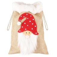 Dekoratief | Jutezak m/santa, wit/rood, jute/stof, 26x2x18cm | A235322