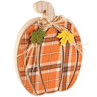 Dekoratief | Deco pompoen geruit, oranje/naturel, hout, 14x1x18cm | A235555