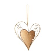 Dekoratief | Hanger hart m/stippen, goud, metaal, 16x13cm | A235643