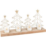 Dekoratief | Tafelstuk m/kerstbomen, goud, metaal/hout/glas, 38x8x20cm | A235645