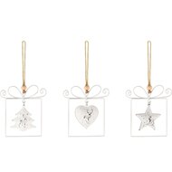 Dekoratief | Hanger cadeautje m/hart/boom/ster, wit, metaal, 10x8x1cm, set van 3 stuks | A235669