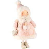 Dekoratief | Winterpop staand m/hartje, roze/wit, resina/stof, 20x18x47cm | A235713