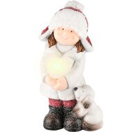 Dekoratief | Wintermeisje staand m/puppy, c?ramique, LED, 15x10x28cm | A235779