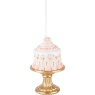 Dekoratief | Hanger taartje, roze/wit/goud, resina, 6x6x9cm | A235823