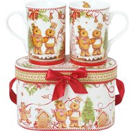 Dekoratief | Set 2 mokken in doos &#039;Gingerbread&#039;, porselein/karton, 19x9x11cm | A235842