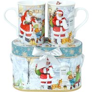 Dekoratief | Set 2 mokken in doos &#039;Playful Santa&#039;, porselein/karton, 19x9x11cm | A235845