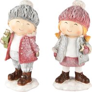 Dekoratief | Winterkindje staand m/ster/cadeautje, resina, 8x8x17cm, set van 2 stuks | A235881