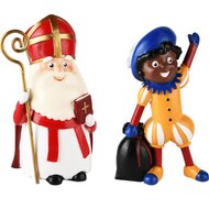 Dekoratief | Sinterklaas/Piet, rood/wit, oker/blauw, resina, 8x7x13cm, set van 2 stuks | A235949