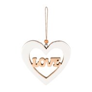 Dekoratief | Hanger hart &#039;Love&#039;, wit/naturel, hout, 12x11x2cm | A238100