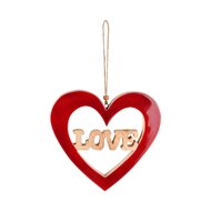 Dekoratief | Hanger hart &#039;Love&#039;, rood/naturel, hout, 12x11x2cm | A238101