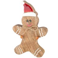 Dekoratief | Deco cookie m/rode kerstmuts, naturel/rood, hout, 19x12x3cm | A238117