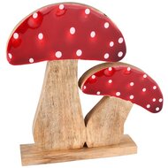 Dekoratief | Deco paddenstoelen m/witte stippen, naturel/rood, hout, 27x6x27cm | A238134