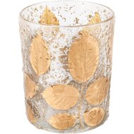 Dekoratief | Theelichthouder &#039;Golden Leaves&#039;, transparant, glas, 10x10x13cm | A238230