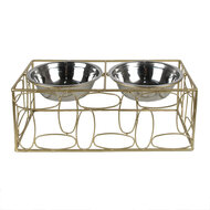 Clayre & Eef | Voerbak Hond Kat Goudkleurig 38x20x13 cm / 2x500 ml | 6Y5429