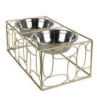 Clayre & Eef | Voerbak Hond Kat Goudkleurig 38x20x13 cm / 2x500 ml | 6Y5429