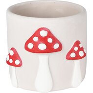 Dekoratief | Bloempot m/paddenstoelen, wit/rood, cement, 16x14x13cm | A235087