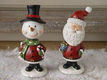 Set van 2 Decoratiebeeld Kerstman &amp; Sneeuwpop wiebelhoofd 17 cm | TPI-76816 | La Galleria