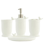 Clayre &amp; Eef | Badkamerset Set van 4 Vogel Wit 10x7x13 cm/10x7x13 cm/10x7x19 cm/15x10x4 cm | 62977