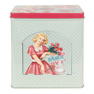 Clayre & Eef | Blikken Bewaardoos Blauw Roze 16x10x18 cm | 6BL0125