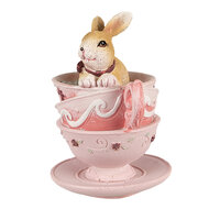 Clayre &amp; Eef | Decoratie Beeld Konijn Bruin Roze 9x7x10 cm | 6PR4985