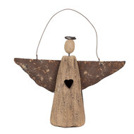 Clayre &amp; Eef | Kerstdecoratie hanger Engel Bruin 18x2x14/18 cm | 6H2351