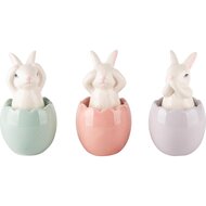 Dekoratief | Bunny in ei, horen/zien/zwijgen, porselein, 6x6x10cm, set van 3 stuks | A240014