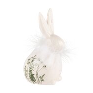 Dekoratief | Bunny zittend m/bloemen, wit/groen, porselein, 9x7x14cm | A240032