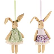 Dekoratief | Hanger bunny, lila/groen, stof, 15cm, set van 2 stuks | A240194
