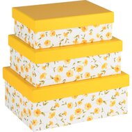 Dekoratief | Set 3 dozen rechthoek &#039;Yellow Narcis&#039;, karton, 26x18x10cm | A240207