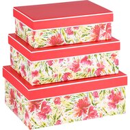 Dekoratief | Set 3 dozen rechthoek &#039;Flowers Lush&#039;, karton, 26x18x10cm | A240218