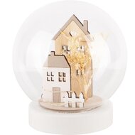 Dekoratief | Globe m/huisjes, hout/glas, LED, 12x12x13cm | A240522
