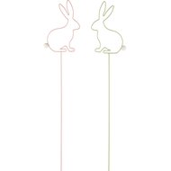Dekoratief | Stick m/bunny, roze/groen, metaal, 48x9cm, set van 2 stuks | A240535