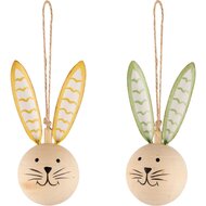 Dekoratief | Hanger bunny, naturel/groen/geel, hout, 12x6x6cm, set van 2 stuks | A240536