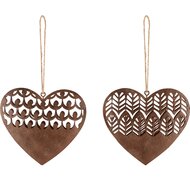 Dekoratief | Hanger hart, roest, metaal, 11x10x2cm, set van 2 stuks | A240541