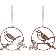 Dekoratief | Hanger ring m/vogel, roest, metaal, 13x12cm, set van 2 stuks | A240554