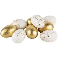 Dekoratief | Zakje m/eieren, goud/wit, PVC, 6cm | A240564