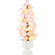 Dekoratief | Kegel vormboom op voet m/eieren, geel/oranje/roze, PVC, 14x14x38cm | A240568