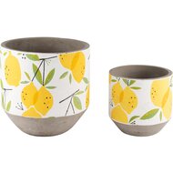 Dekoratief | Set 2 Bloempots &#039;Lemon&#039;, wit/geel, cement, 17x17x17cm | A240771