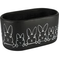 Dekoratief | Bloempot ovaal m/bunny&#039;s, zwart, cement, 27x15x13cm | A240798