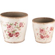 Dekoratief | Set 2 Bloempots &#039;Fade Pink Flowers&#039;, keramiek, 17x17x17cm | A240804