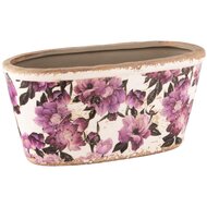 Dekoratief | Bloempot ovaal &#039;Purple Flowers&#039;, keramiek, 23x11x11cm | A240837