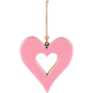 Dekoratief | Hanger hart roze, hout/email, 15x14x2cm | A220841