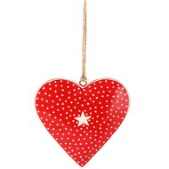 Dekoratief | Hanger hart m/ster &#039;Kerry Work&#039;, rood/wit, metaal, 12x12x1cm | A228161